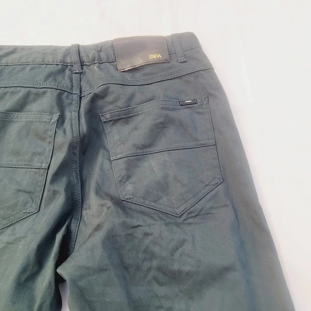 Zara Skinny Fit Men's Pants Size 31 Dark Green 5-Pocket Stretch Trousers P31